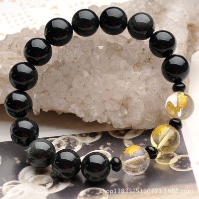 探秘黑曜石与白晶的完美交融 12mm圆珠手链编号24817的魅力